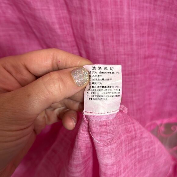 Pink Mandarin Collar Semi Sheer Button Down Cover Up Women’s Large - Picture 9 of 9